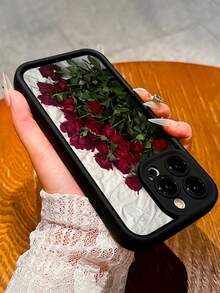 1pc Black Romantic Rose Pattern Full Coverage TPU Shockproof Phone Case Compatible With IPhone 17, 16, 15, 14, 13, 12, 11 Pro Max - Multicolor - View 5
