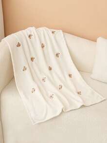 1件春秋季婴儿推车毯，新款刺绣襁褓毯，可爱小熊图案，柔软奶绒面料，四季皆宜，新生儿礼物 - 米色小熊 - 查看 5