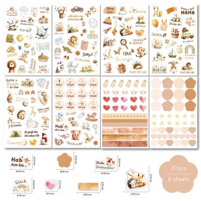 4/8 Pcs Brown Baby Stickers, German/English, Waterproof Vinyl Stickers For DIY Notes, Diaries, Cups, Notebooks, Sticker Books, Baby Stickers, Scrapbooks, Baby Monthly Milestone Stickers, Newborn Growth Stickers, Baby Toys Stickers, Baby Photo Album, Baby 1st Year Calendar