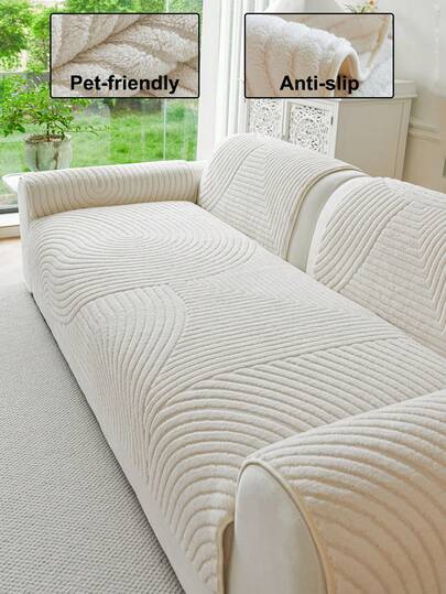 1pc Soft Plush Sofa Cover, Minimalist Solid Color 3D Design, Pet-Friendly Anti-Dirty & Scratch, Suitable For All Seasons Including Christmas & New Year, Machine Washable, Fits 1/2/3/4 Seater Sofa
