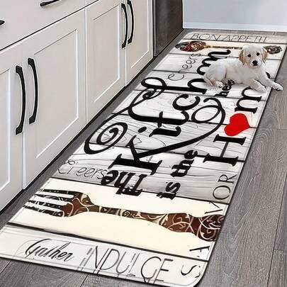 1 قطعة/2 قطعة/3 قطعة سجادة مطبخ طويلة ذات نقشة شوكة مبتكرة وخط طباعة فريد، عالية الارتداد وماصة وغير انزلاقية، سهلة التخزين والتنظيف، مناسبة كهدية، قابلة للغسيل في الغسالة، مناسبة للمدخل والحمام والمطبخ وغرفة المعيشة وغرفة الغسيل