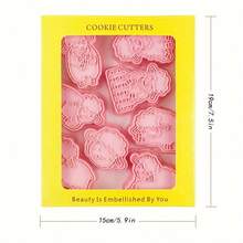8pcs, Little Sheep 3D Cartoon Cookie Cutters, Pressable Baking Molds For Cookie, Cake, And Other Pastries - Pink - View 8