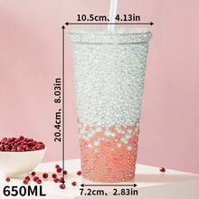 1pc 650ml Handmade Diamond Cup, Double Layer PS Plastic Straw Cup, Large Capacity 650ml Gemstone Diamond Cup, Handheld Cup, Portable Pearl Cup [5 Styles Available] - Multicolor - View 26