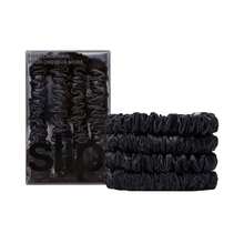 Slip Silk Skinny Scrunchies | 100% Mulberry Silk, Anti-Crease, Gentle On Hair, Reduces Breakage | Stylish & Durable | Set Of 4 - 黑色 - 查看 3