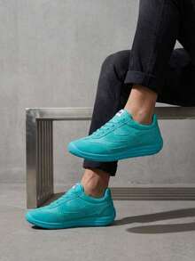 Zapatos hombre mujer casuales de ecopiel  color básico choclo zapatilla tipo ecopiel PANAM botín planos de gran calidad unisex tenis moda urbano 22mx 30mx ideal para combinar con todo skate choclo gym cómodos de excelente calidad verde azul 010679 - Neblina azul - Ver 3