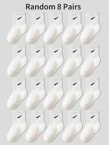 8 Pairs Children's White Socks, Versatile Infant Mid-Calf Socks With Japanese Style Diagonal Striped Pattern, Suitable For Casual Daily Wear - Multicolor - View 5