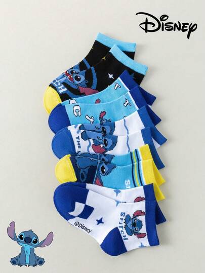  Disney Lilo & Stitch Collaboration Kids Socks, 1/5 Pairs, Comes With Fun Sticker Decals. Soft & Comfortable Material, Moisture-Wicking Design, Suitable For Boys & Girls