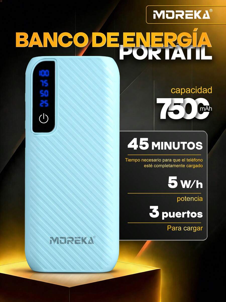 Esta batería externa portátil de 7500 mAh es compatible con los protocolos de carga rápida PD3.0 y QC4.0. Cuenta con tres puertos USB-C, funciones de linterna y carga de teléfonos móviles, y es compatible con todos los teléfonos móviles. - Azul - Ver 1