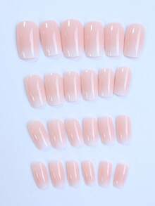 24 Pieces Of Hand And 24 Pieces Of Foot French-Style Pink Gradient Manicure Fake Nails - Multicolor - View 3
