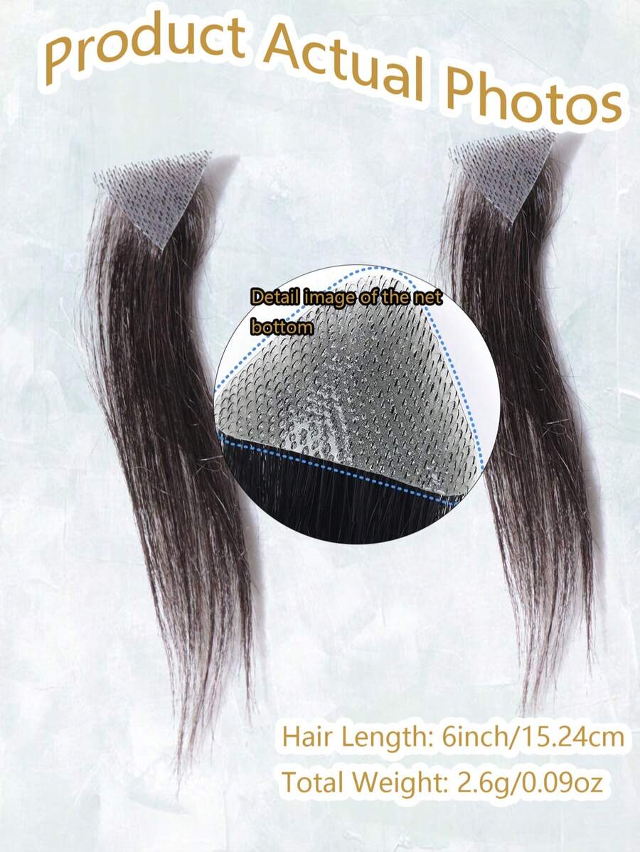 The Sideburn And Hairline Lace Hair Patches, Specially Designed For Men, Are Hand-Woven From 100% Real Human Hair, Offering A Natural Texture And Easy Maintenance. The Lace Base Is Lightweight, Breathable, And Completely Invisible, Precisely Filling In Gaps At The Sideburns And Hairline For A Fuller, More Dimensional Hairstyle. The Double-Piece Set Provides Better Value For Money, Allowing You To Effortlessly Create A Naturally Handsome Look. - Natural Black - View 1