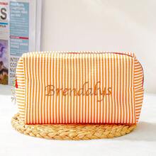 Personalized Embroidered Tulle Makeup Bag, Embroidered Makeup Bag, Personalized Bridesmaid Makeup Bag, Seersucker Cosmetic Bag For Girl, Large Capacity Cosmetic Bag, Bridesmaid Bridal Gifts, Makeup Organizer, Monogrammed Toiletry Bag, Embroidered Make Up Bag,Bridesmaid Makeup Bag, Bridesmaid Gift - Multicolor - View 13