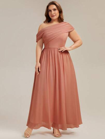 Đầm phù dâu dài dáng rộng, thanh lịch bằng chiffon, cổ bất đối xứng, thích hợp cho các bữa tiệc mùa xuân hè, đám cưới, khách mời, dự tiệc.