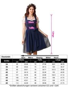 MODISFRAU Dirndl Damen Midi Trachtenkleid Jacquar Trachtenmode Dirndlkleid inkl. Dirndlbluse Dirndlschürze 3 teilig für Oktoberfest Besondere Anlässe - marineblau - Übersicht 7
