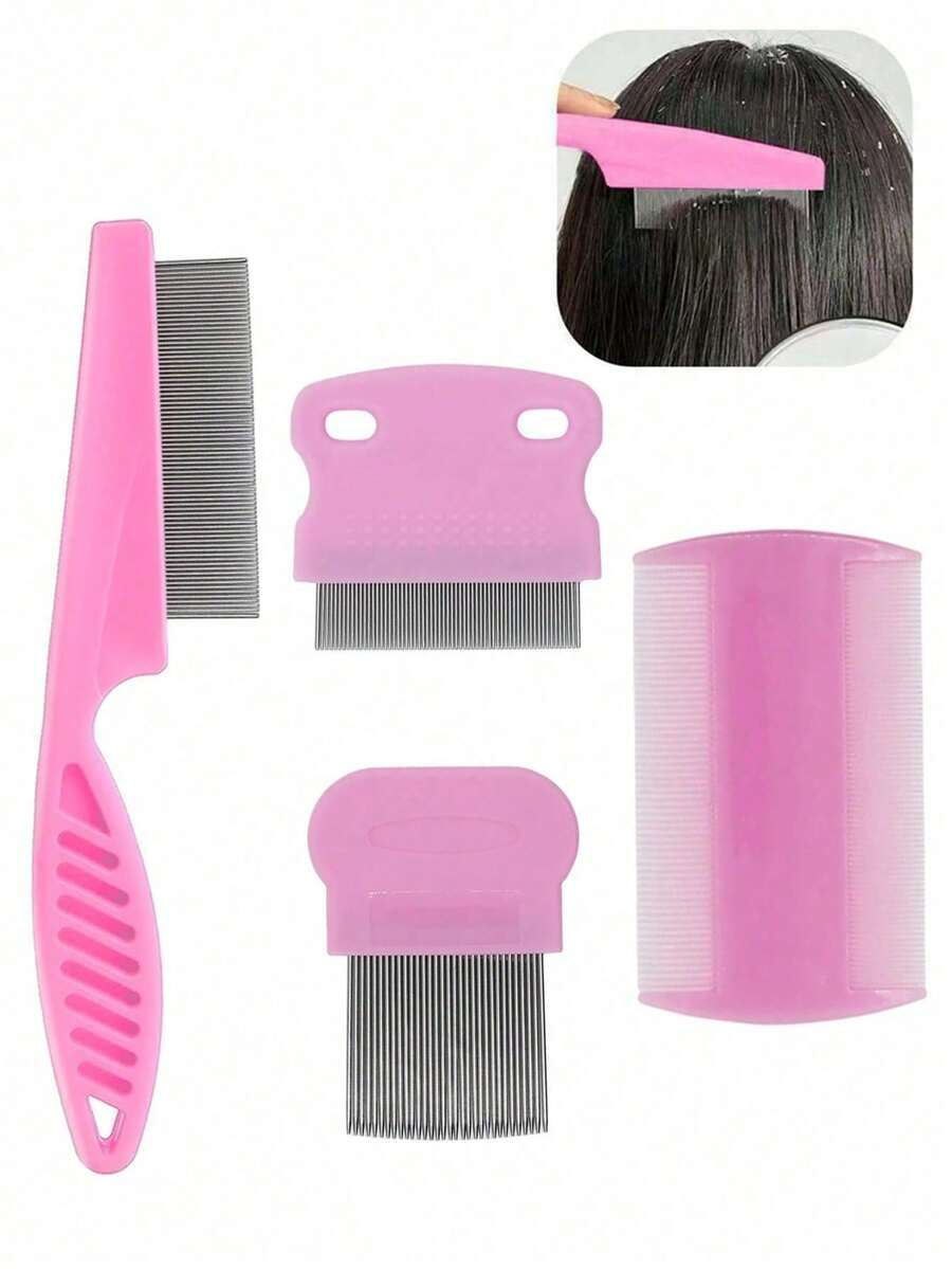 4pcs Minimalist Dandruff Brush Set, Lice Comb Fine Tooth Comb, Multi-Functional Hair & Scalp Cleaning Brush, Suitable For Hair Styling Tools - Multicolor - View 1
