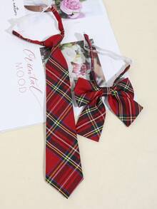 1 chiếc cà vạt/nơ cổ kẻ sọc đỏ kiểu học sinh dành cho nữ, thích hợp để phối cùng áo sơ mi hàng ngày. - Nhiều màu - Xem 4