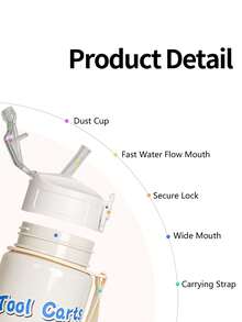 1pc 750ml/26oz Cute Cartoon Rabbit & Cat Pattern Straw Water Bottle, Lightweight, Durable, Suitable For Camping, Running, School, Daily Use, Holiday & Birthday Gift - Multicolor - View 3