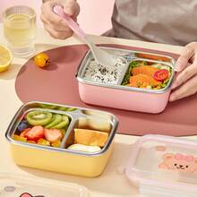 2-Compartment 304 Stainless Steel Lunch Box With Spoon, 530/850Ml Microwave Heatable Bento Box, Reusable Fruit Salad Food Container, Sealed Leak-Proof Lunch Container, Suitable For Students & Adults To Use At School, Office, Travel, Picnic,Back To School - Multicolor - View 5