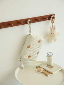 1pc Quilted Stroller Hanging Bag, Embroidered Bear Maternity Diaper Bag, Newborn Gift - Multicolor - View 4