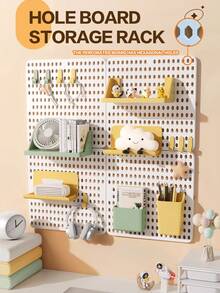 升级加厚免打孔洞板墙面收纳架 - 多功能穿孔板储物架，带挂钩和搁板，节省空间的壁挂式收纳架，适用于宿舍、办公室、教室、厨房、浴室配件、宿舍收纳，趣味设计，耐用挂钩和孔洞，办公收纳，实用装饰，结构坚固，适合上班族使用。 - 彩色 - 查看 2