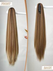 26英寸黑棕色直发马尾夹式接发，自然柔软的合成假发片，女士适用 - 鏽棕色 - 查看 5