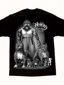 David Gonzales Men'S Black Kennel Club Gangster Pit Bull DGA Art Graphic-Shirt, Featuring Vibrant Digital Prints, Washable, Urban Streetwear - Black - View 1