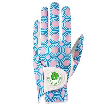  FINGER TEN Damen Golfhandschuh mit modischer Ball-Markierung für die linke Hand, 1 Stück, stilvolle blaue Achteck-Muster mit atmungsaktivem Design für einen konstanten Schwung, bequemer Sitz und sicherer Griff für Damen