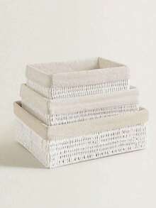 手工编织藤编收纳篮，适用于浴室、卧室、客厅、办公室，可作装饰收纳篮，亦可作为万圣节和圣诞节礼物。 - 白色 - 查看 5