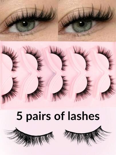 5 Pairs Crossborder Cat Eye False Eyelashes, European And American Thick Style, D Curled 3D Curly And Voluminous, 7-16mm Mixed Length Natural Layered, Easy To Create Stereoscopic Hybrid Big Eye Makeup. Designed With Beginners In Mind, Simple To Apply Without Flipping, Novices Can DIY Quickly, Greatly Saving Makeup Time, Quickly Beautify For Daily Outings. Soft And Lightweight Material Comfortable And Non-Irritating, Fits Eye Shape Without Curling Up, Long-Lasting All Day For Commuting, Dates, Parties, And Photos.