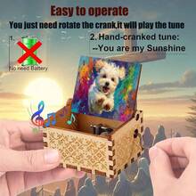 Cute Puppy Hand Crank Music Box You Are My Sunshine Wooden Music Box - Oil Painting Puppy Music Box - View 8