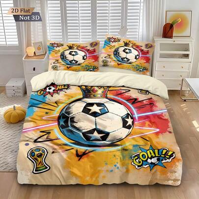 World Cup 3 Pieces Set (1 Duvet Cover + 2 Pillowcases, No Filler), Colorful Fashionable And Cool Football Pattern Digital Printing Set, Soft And Skin-Friendly, Suitable For All Seasons. Available In Multiple Sizes And Plus Sizes To Meet Different Needs, Suitable For All People And All Rooms. Zipper Closure, Machine Washable, Excellent Bedroom Decor, Also Suitable As A Gift.
