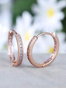 Vanel 2pcs Minimalist Colorful Zirconia Hoop Earrings, Fashion Earrings - Rose Gold-purple - View 4