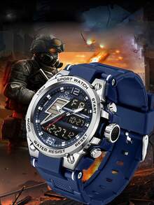 Men's Multi-Function Sports Electronic Watch, Student Dual Display Luminous Casual - Multicolor - View 3