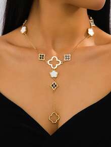 优雅春日流苏花朵吊坠项链，百搭饰品，女士礼物 - 彩色 - 查看 1