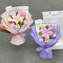 针织花束 手工钩编花束 母亲节礼物 成品手工编织花束 生日情人节礼物 - 彩色 - 查看 4