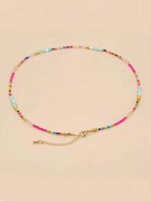 Women's Beaded Necklace, Colorful Bohemian Style Mixed Bead & Crystal Necklace, Neck Chain, Beach Jewelry (Bead Color Is Random) - Multicolor - View 4