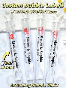 1/12/24/36/48/60/72张婚礼泡泡棒标签，个性化婚礼标签，定制PVC贴纸，婚礼泡泡贴纸，透明泡泡棒标签，婚礼泡泡标签，泡泡派对，多功能，可调节，防霉，装饰性强，粘性好，可重复使用，可爱，时尚，精致，高品质，适合送给她、他、男朋友、女朋友、爸爸、朋友，适合复活节、单身派对、婚礼、儿童节、独立日、毕业典礼、生日派对等场合 - 多色(Style 1) - 查看 1