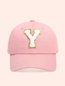 1pc Pink Children's Hat With 26 Letters, Toddler Baseball Cap, Boys & Girls Sun Hat, Suitable For Outdoor Activities And Daily Wear, UV Protection - Gold Label - Pink Fabric Baseball Cap - View 61