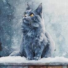 1 Set - Snow Landscape Gray Cat Cross Stitch Kit, DIY Needlework Art Materials, 11CT Cross Stitch Decorative Painting, Creative Handmade Gift. Complete Home Decor Printed Cross Stitch Craft, Suitable For Home Decor Knitting Art. Frame Not Included - Snowy Gray Cat - View 13