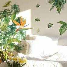 Adesivo da parete con foglie di mango ad acquerello, grande adesivo di piante tropicali verdi adatto per piastrelle di porte del bagno, decorazione rimovibile senza residui - FGC169 - Visualizzare 1