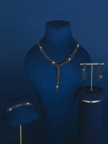 3pcs/Set Elegant Bridal Jewelry Set, Including Shiny Crystal Necklace, Earrings And Bracelet, Suitable For Women's Daily Wear, Wedding, Party And Other Occasions - White - View 10
