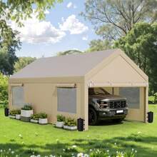 JAMFLY Carport, Heavy Duty Carport With Roll-Up Windows, Portable Garage With Removable Sidewalls & Doors, Car Canopy With Sandbags And All-Season Tarp For Car Boat Truck Motorcycle - Khaki - View 2