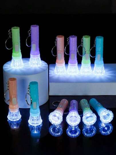 迷你手电筒，LED照明，实用照明钥匙扣LED吊坠，多种马卡龙色可选，派对礼品，家居礼品，课堂奖励，返校礼物，婴儿派对礼品 - （4种随机颜色）不可充电，电池供电！