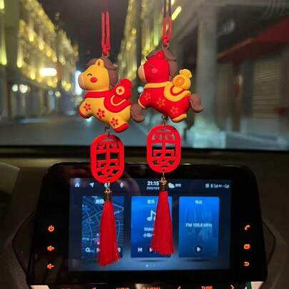 Year Of The Horse Car Rearview Mirror Pendant, New Year Blessing Safety Charm, Car Interior Decoration