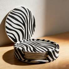 1个/6个/套圆形杯垫，适用于饮品，波西米亚风格斑马纹带杯托，自然主题装饰，尺寸10厘米*10厘米，适合女性，情人节，家居装饰，饮品，耐热玻璃杯垫，保护咖啡桌和吧台家具，防烫杯垫，圣诞节假日礼物 - 彩色 - 查看 2