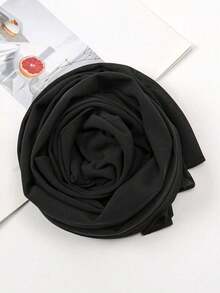 2pcs Women Scarf Tie Headband Set, Versatile Undershirt Cap Combo, Hijab Middle East Abaya Accessory, Elastic Chiffon Scarf & Cap Casual Outfit - Black - View 4