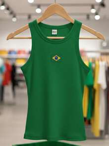 Women's Casual Ribbed Tank Top With Flag Print - Summer Copa Brasil - 綠色旗幟 - 查看 5
