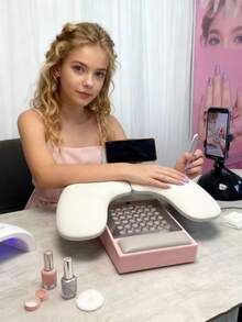 专业美甲手托带手机支架，可拆卸U型蝴蝶手垫，适用于美甲沙龙和家庭使用 - 白色 - 查看 6