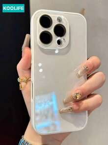 Luxury Solid Pink Glossy Glass Phone Case, Shock-Proof Frame, Lens Protection, Hard Back Cover For IPhone 17/17 Pro/17 Pro Max - White - View 4
