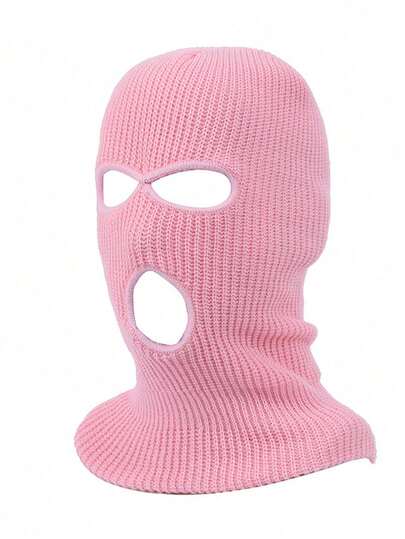 1pc Unisex Winter Warm Three-Hole Knitted Balaclava Face Mask, Windproof Cold-Proof Thick Full Face Cover Hat