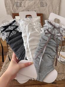 1 đôi tất giữ ấm chân cho nữ, tất giữ ấm chân ren hoa mỏng với nơ, tất giữ ấm chân nhiều màu sắc cho mùa xuân/hè. - Nhiều màu - Xem 3
